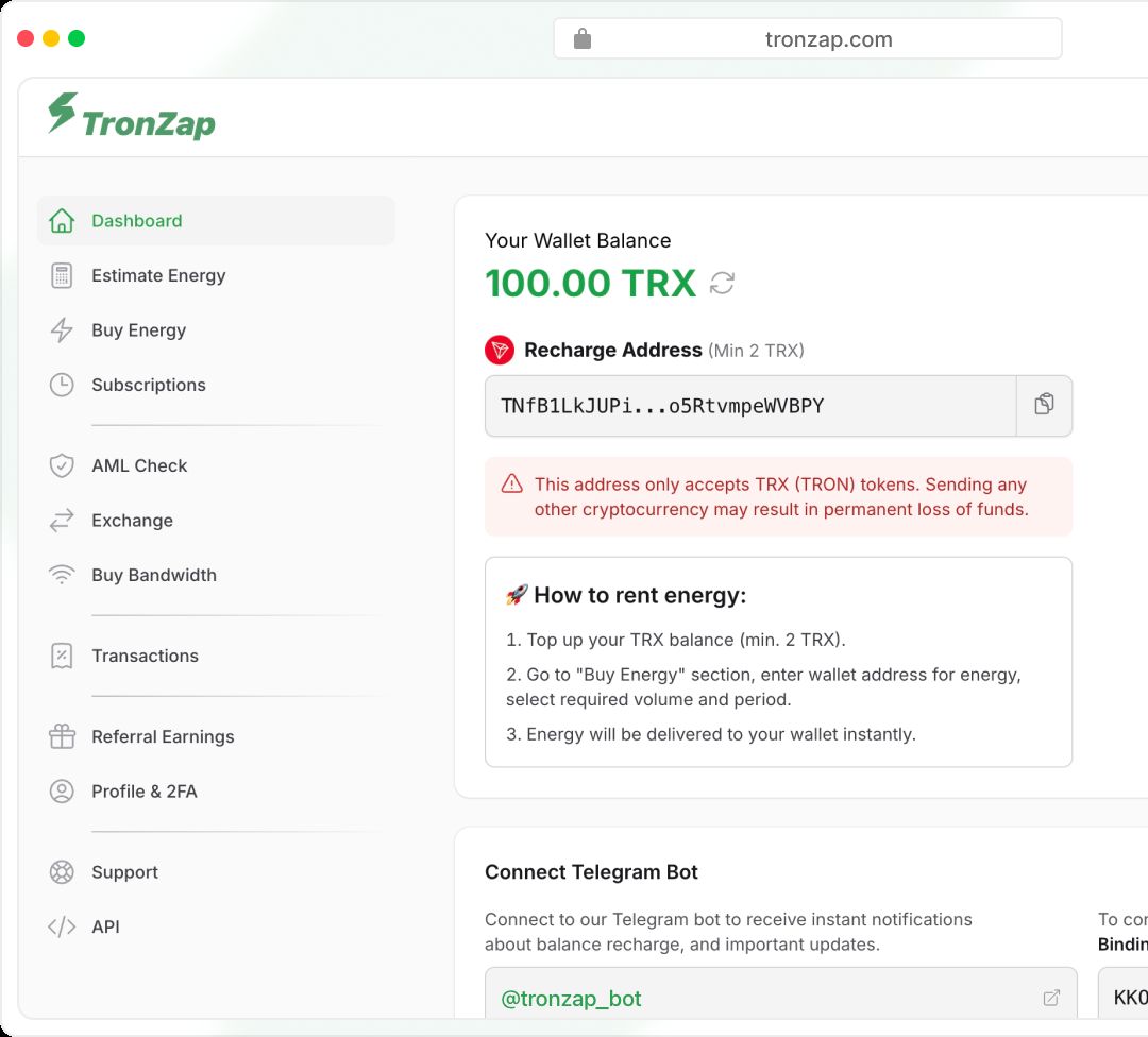 TronZap website screenshot