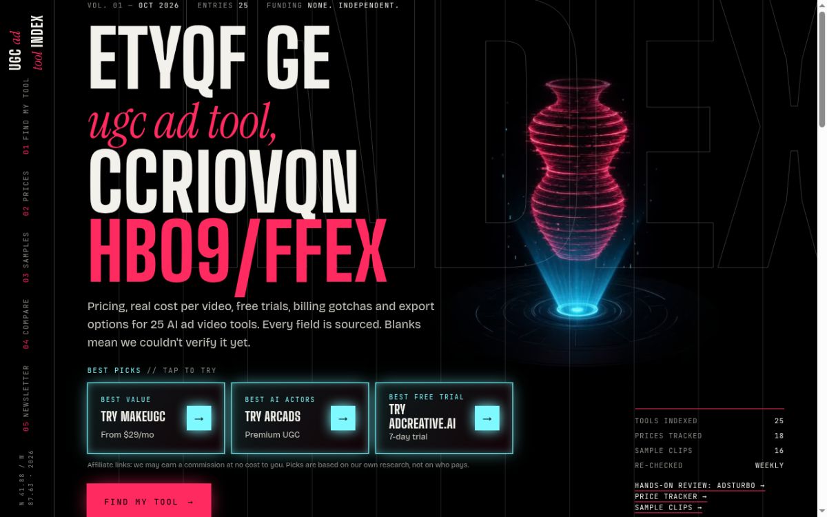 UGC Ad Tool Index website screenshot