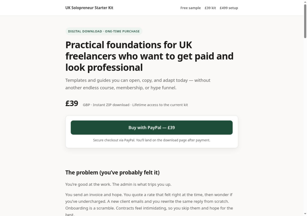 UK Solopreneur Starter Kit website screenshot