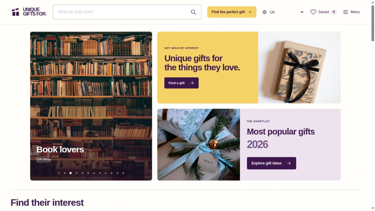 Unique Gifts For website screenshot
