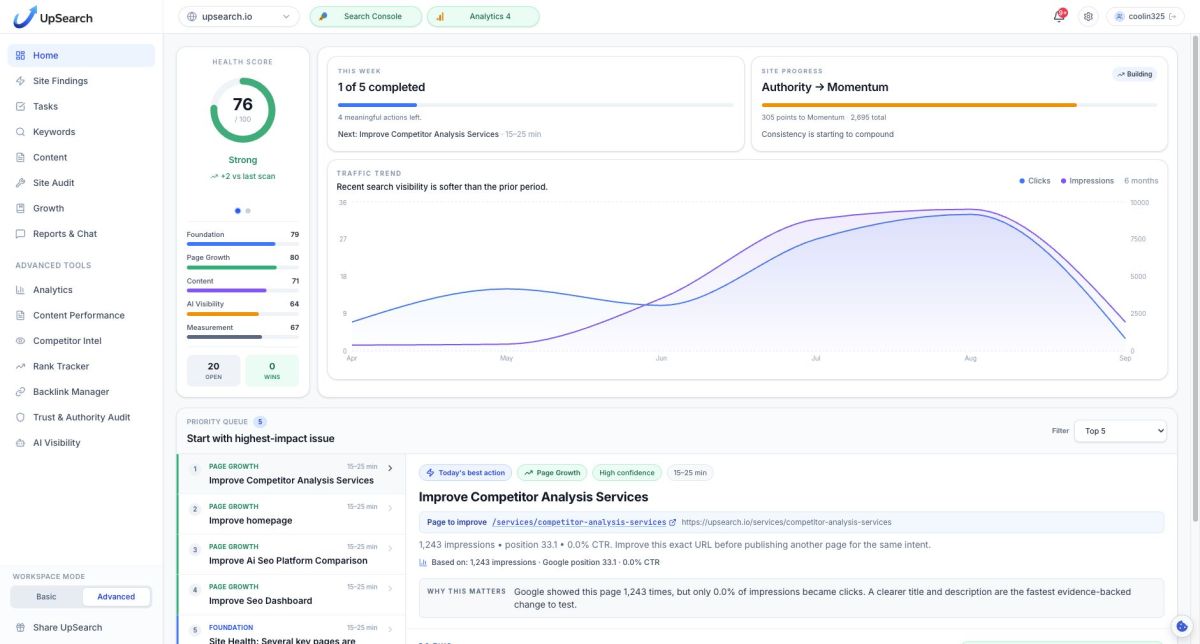 UpSearch screenshot