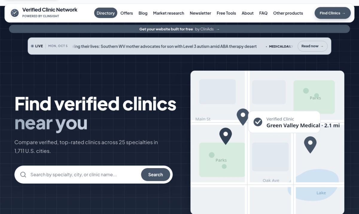 Verified Clinic Network website screenshot