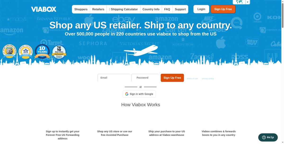 Viabox website screenshot