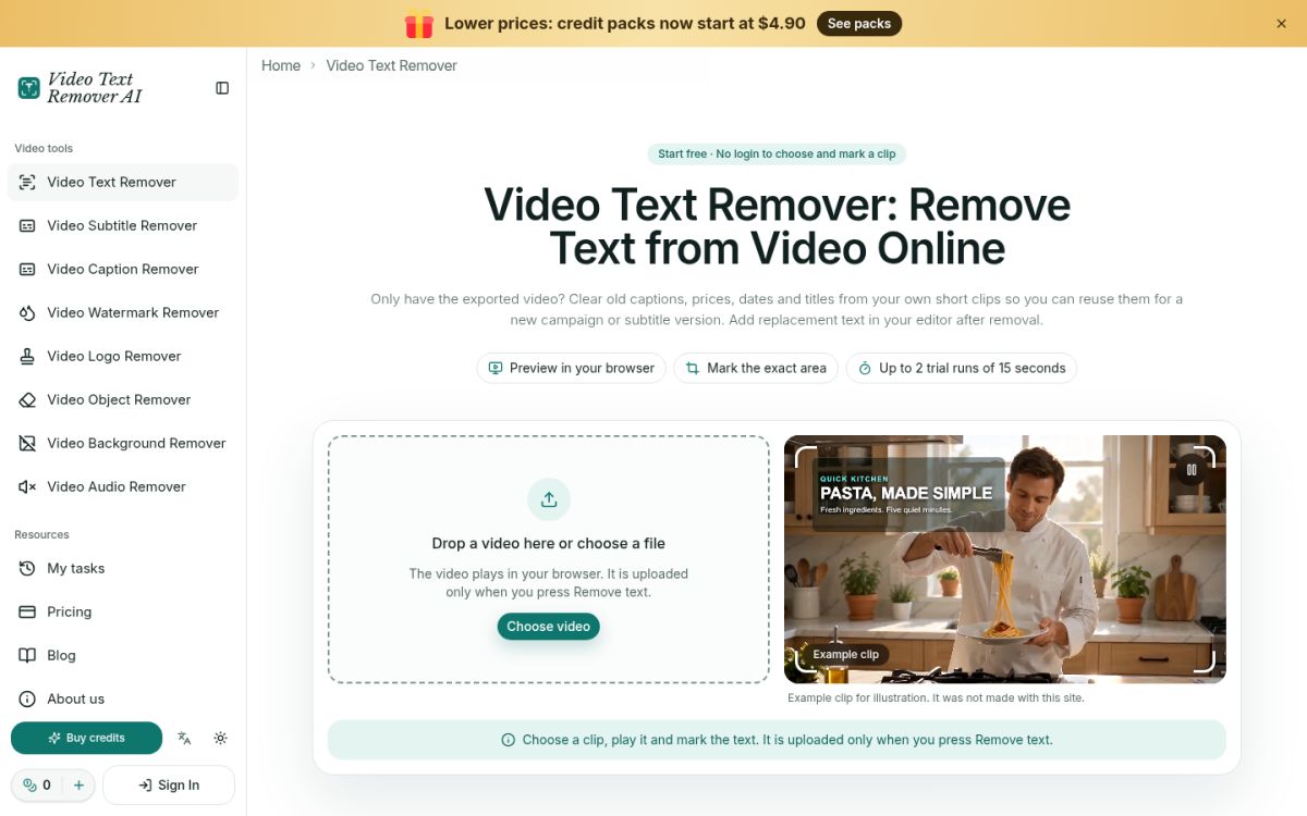 Video Text Remover AI website screenshot