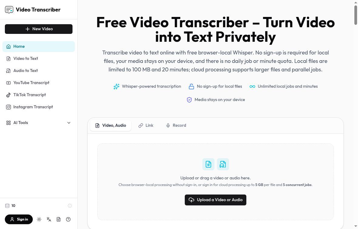 Video Transcriber screenshot
