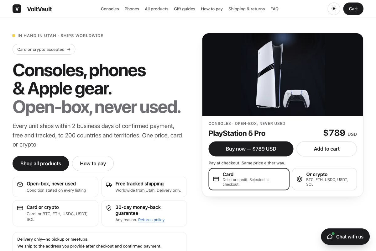 VoltVault electronics store screenshot