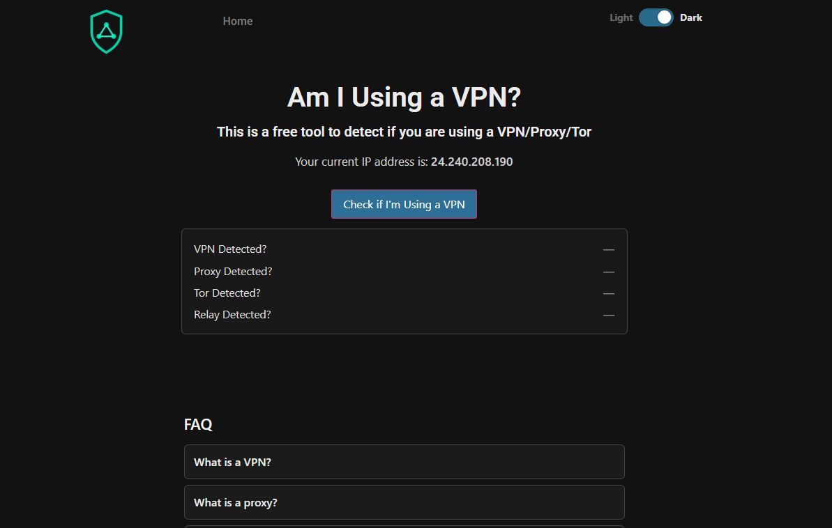 VPN Detector – amiusingavpn.com | Am I Using a VPN? screenshot