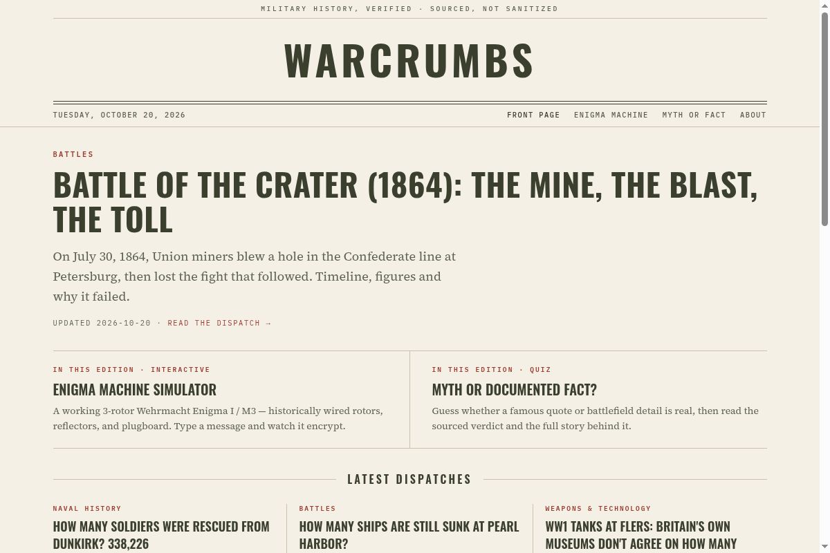 WarCrumbs website screenshot