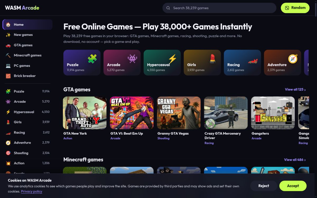 WASM Arcade screenshot