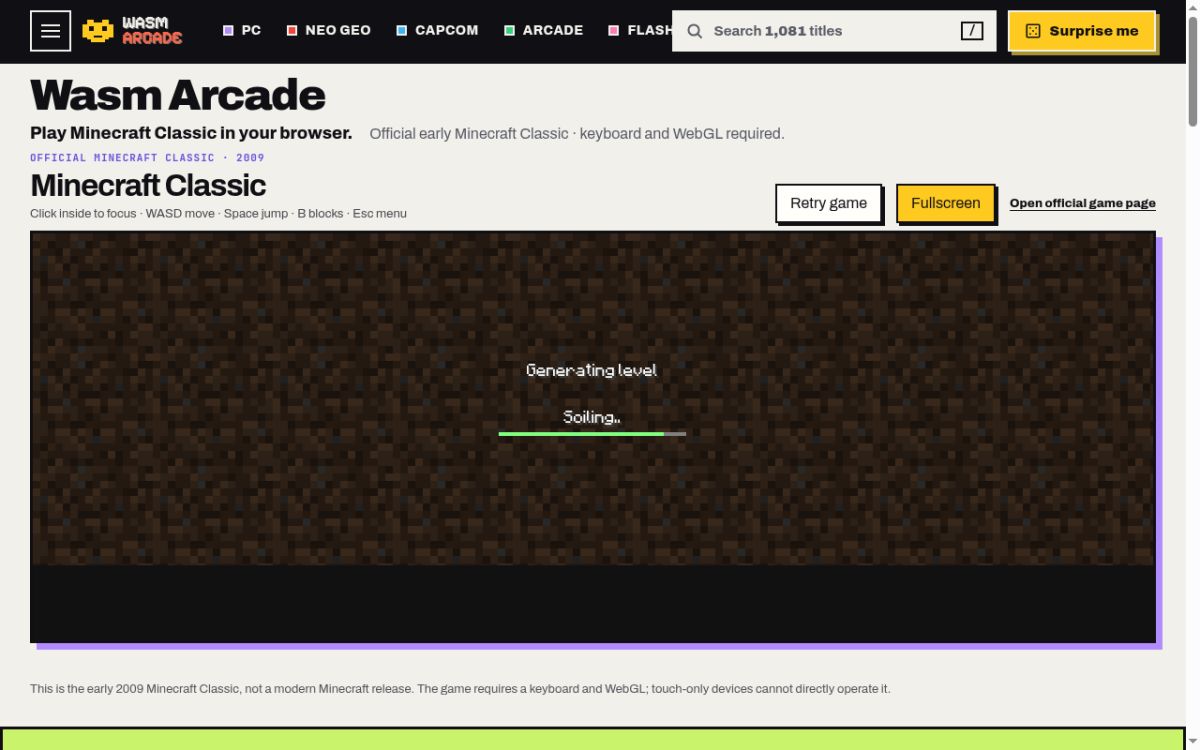 Wasm Arcade website screenshot