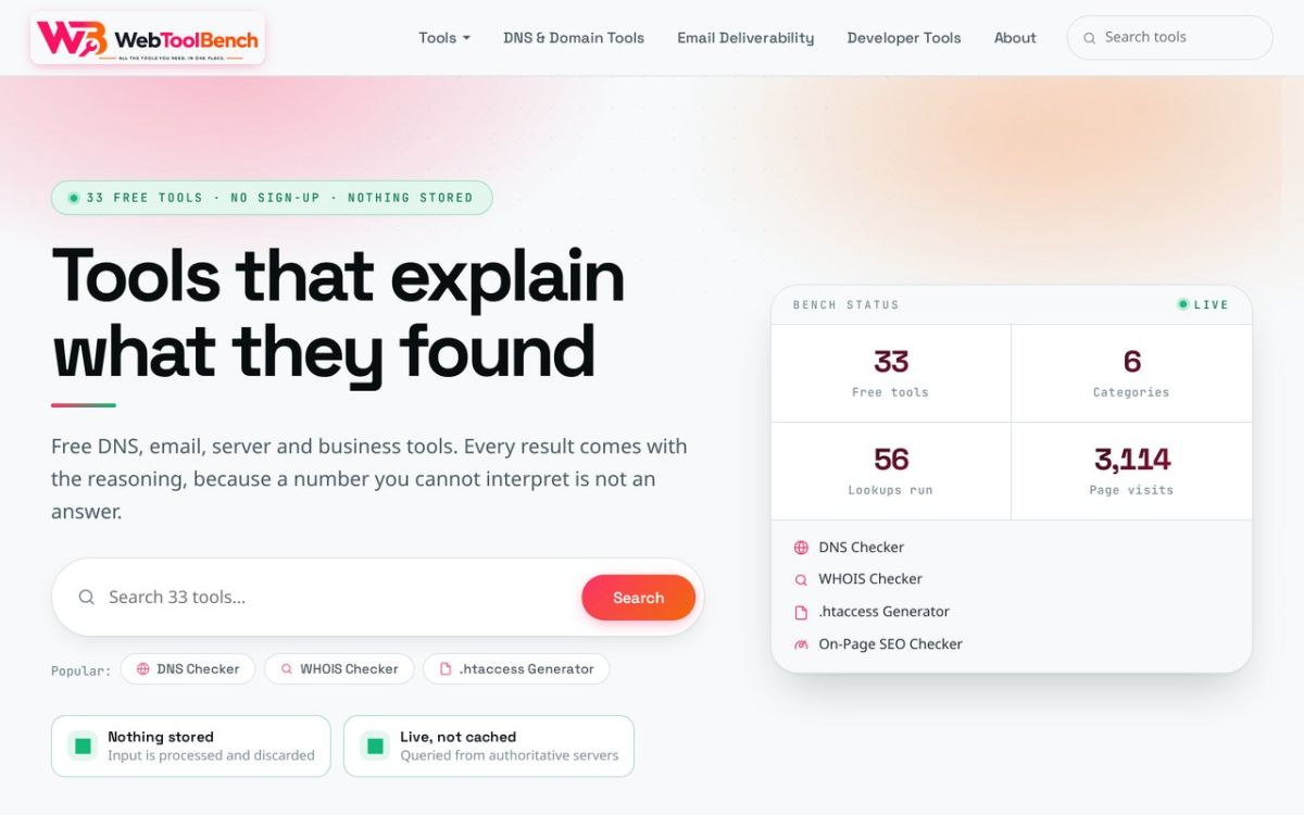 Web Tool Bench screenshot