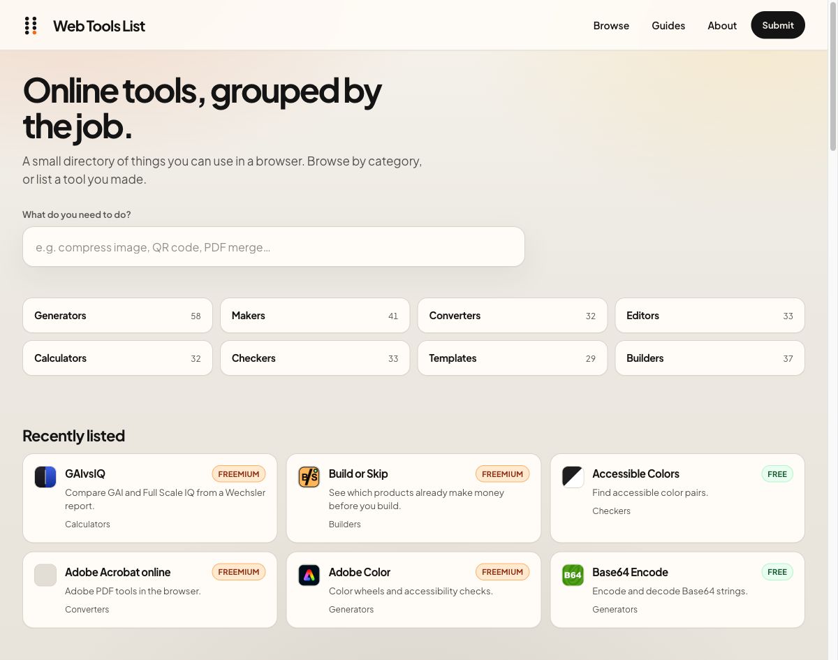 Web Tools List website screenshot