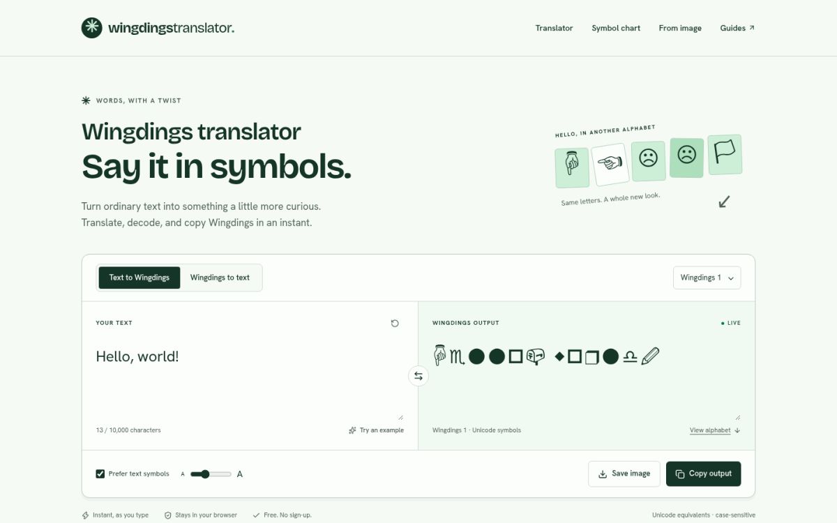 Wingdings Translator screenshot
