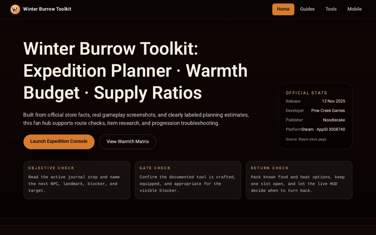 Winter Burrow Tools website screenshot