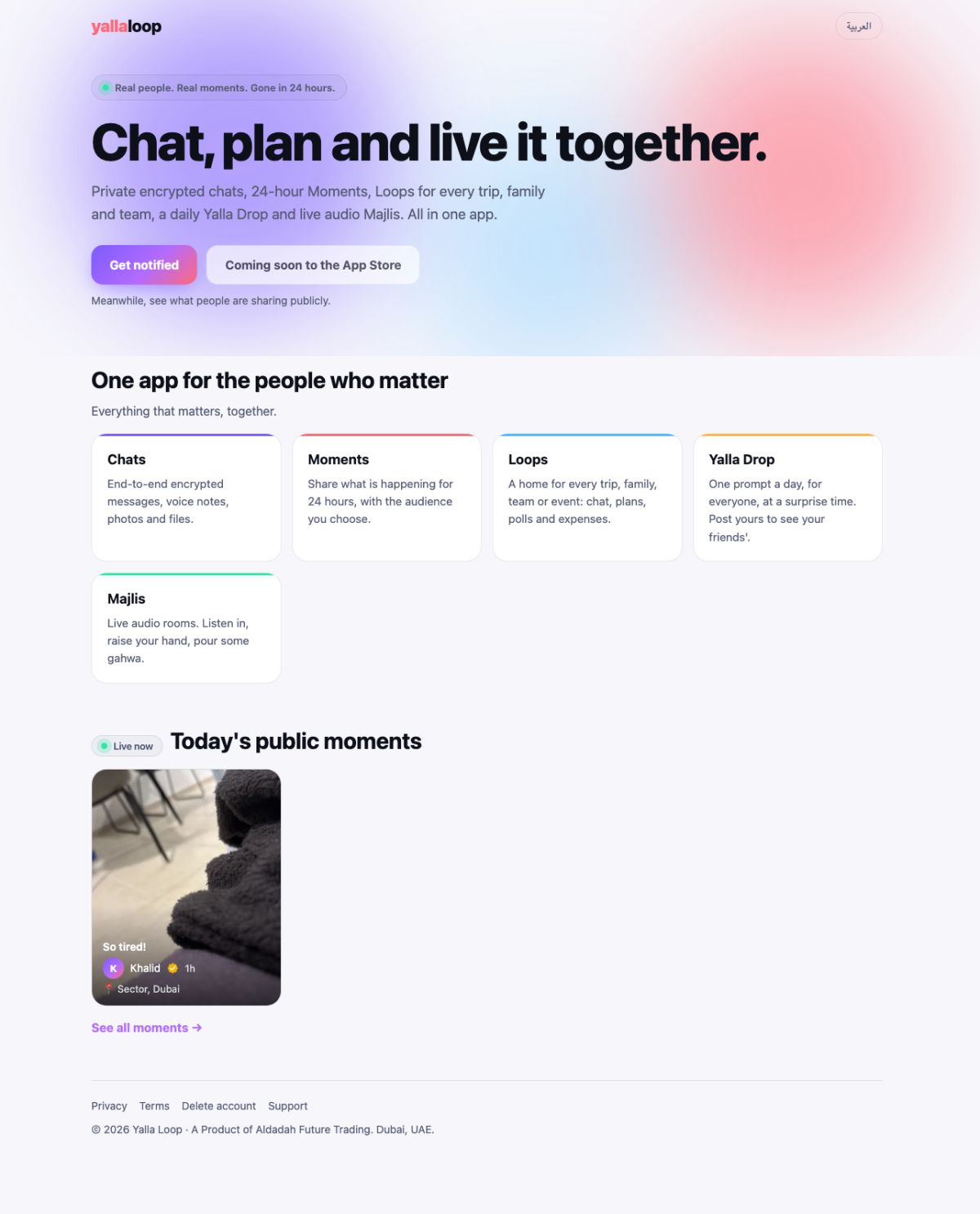 Yalla Loop — Everything that matters, together. website screenshot