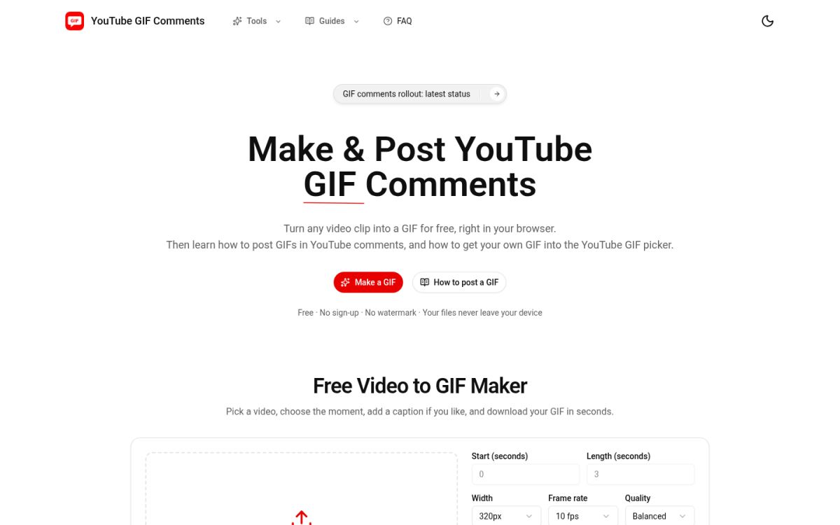 YouTube GIF Comments website screenshot