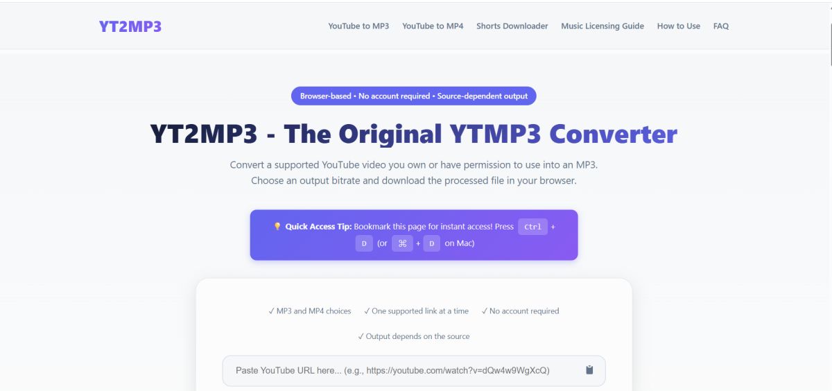 YouTube to MP3 Converter for Authorized Videos | YT2MP3 website screenshot